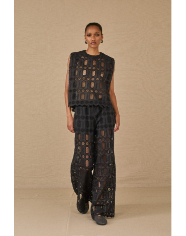 SOUVENIR παντελόνι δανδέλα μαύρο με διαφάνεια και σορτσ εσωτερικά F0114F0015