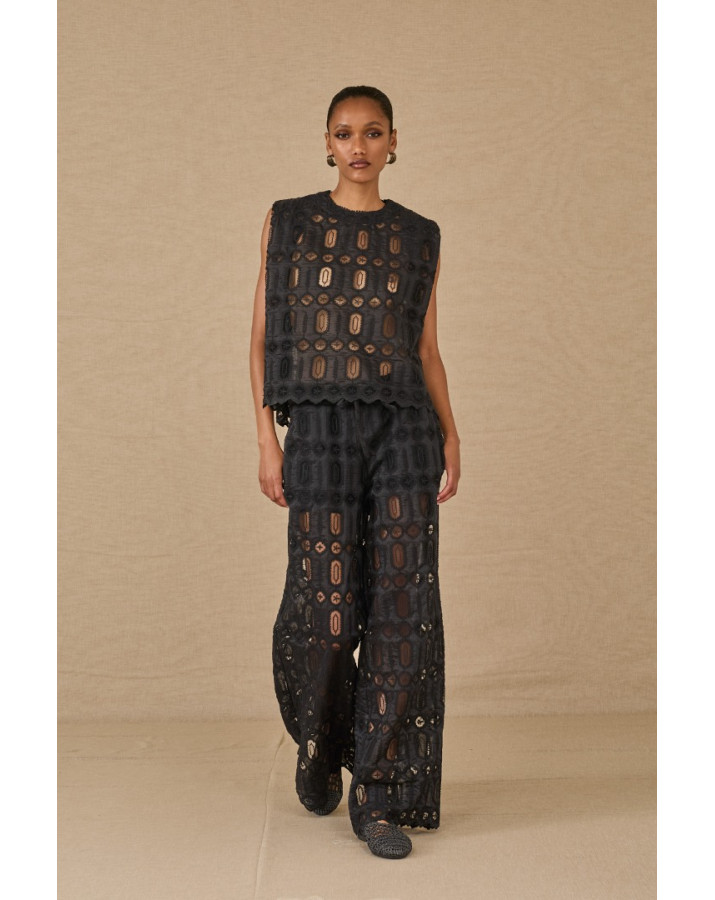 SOUVENIR παντελόνι δανδέλα μαύρο με διαφάνεια και σορτσ εσωτερικά F0114F0015