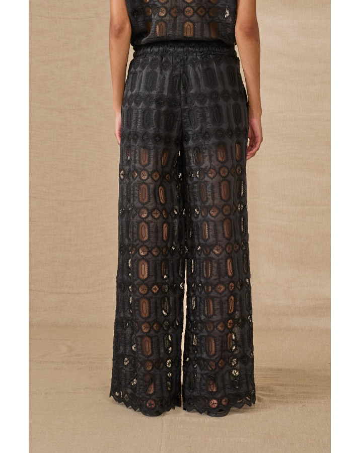 SOUVENIR παντελόνι δανδέλα μαύρο με διαφάνεια και σορτσ εσωτερικά F0114F0015