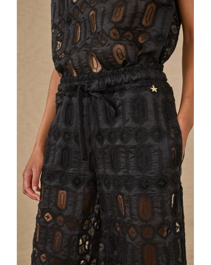 SOUVENIR παντελόνι δανδέλα μαύρο με διαφάνεια και σορτσ εσωτερικά F0114F0015