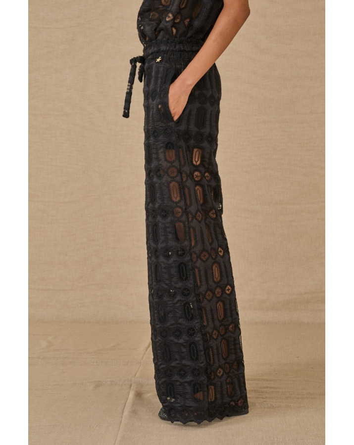 SOUVENIR παντελόνι δανδέλα μαύρο με διαφάνεια και σορτσ εσωτερικά F0114F0015