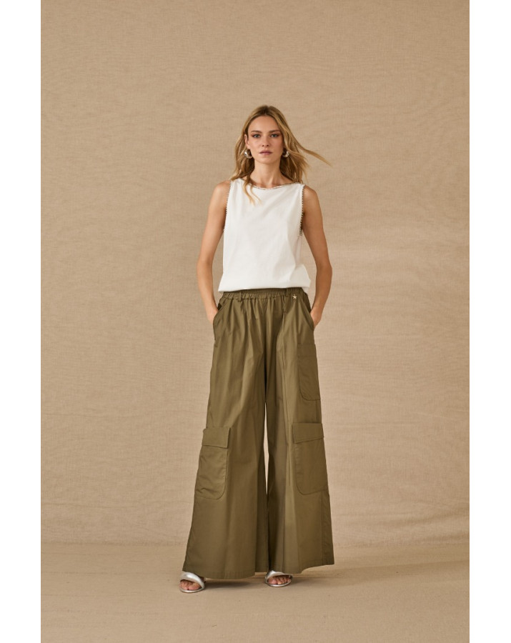 SOUVENIR  ΠΑΝΤΕΛΟΝΑ ΦΑΡΔΙΑ ΛΑΣΤΙΧΟ MILITAVE ΜΕ ΤΣΕΠΕΣ ΣΤΟ ΠΛΑΙ ΛΑΔΙ F39XOO72-SS26