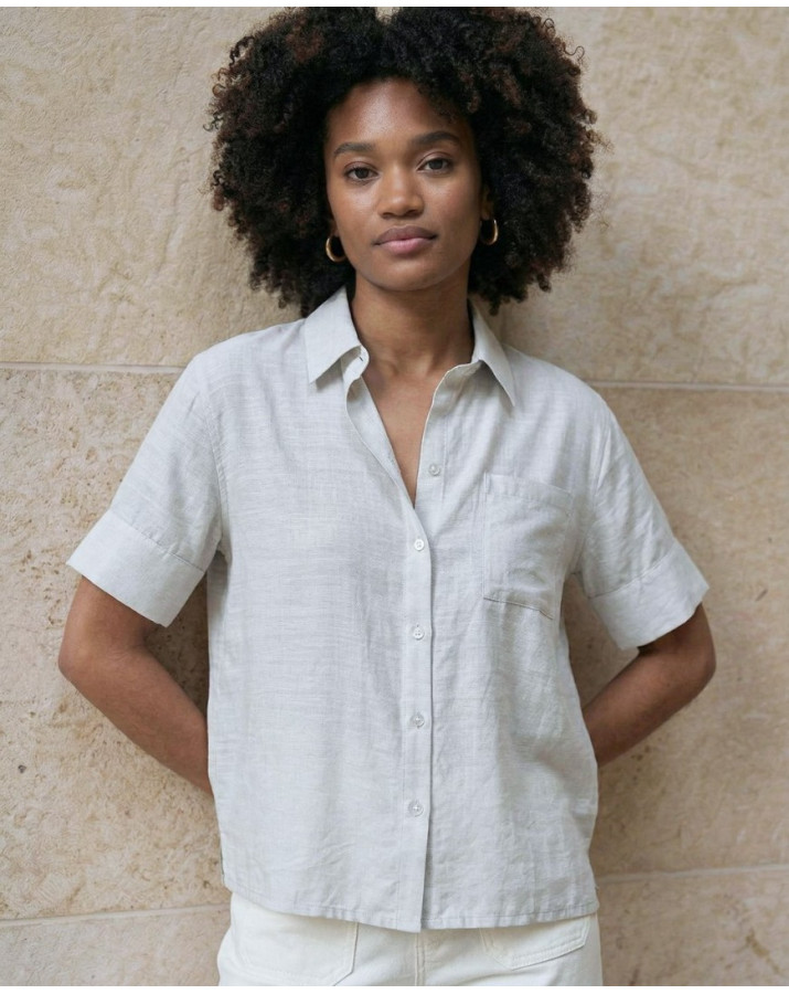 SURKANA Ανοιχτό γκρι κοντομάνικο πουκάμισο με τσέπη BAVI123
