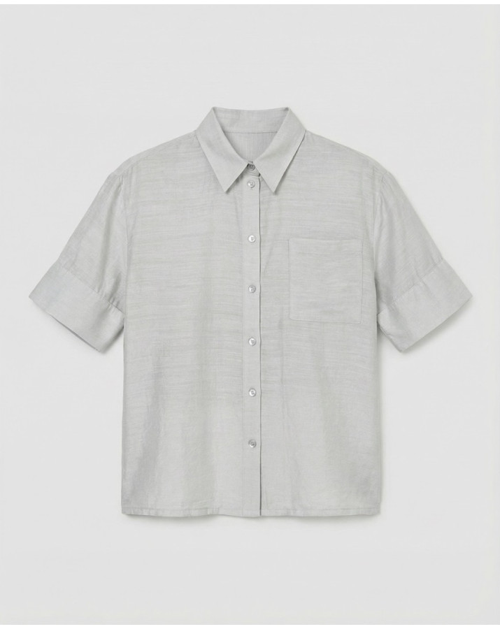 SURKANA Ανοιχτό γκρι κοντομάνικο πουκάμισο με τσέπη BAVI123