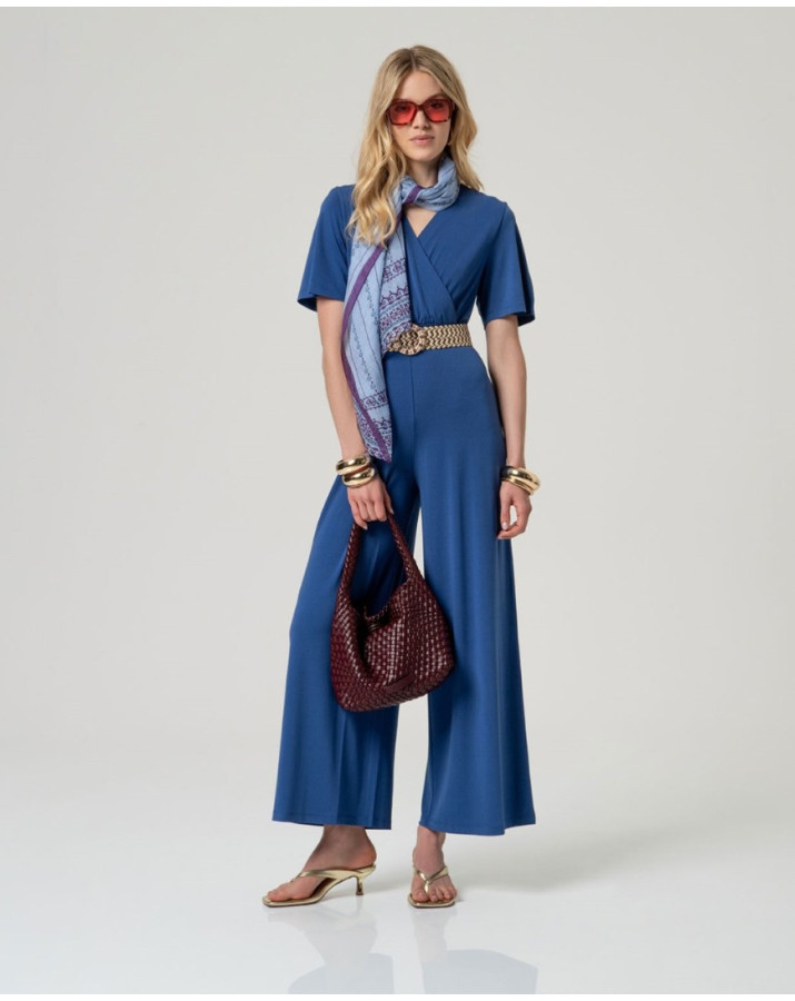 SURKANA Μπλε ολόσωμη φόρμα με σταυρωτό ντεκολτέ HIRO811