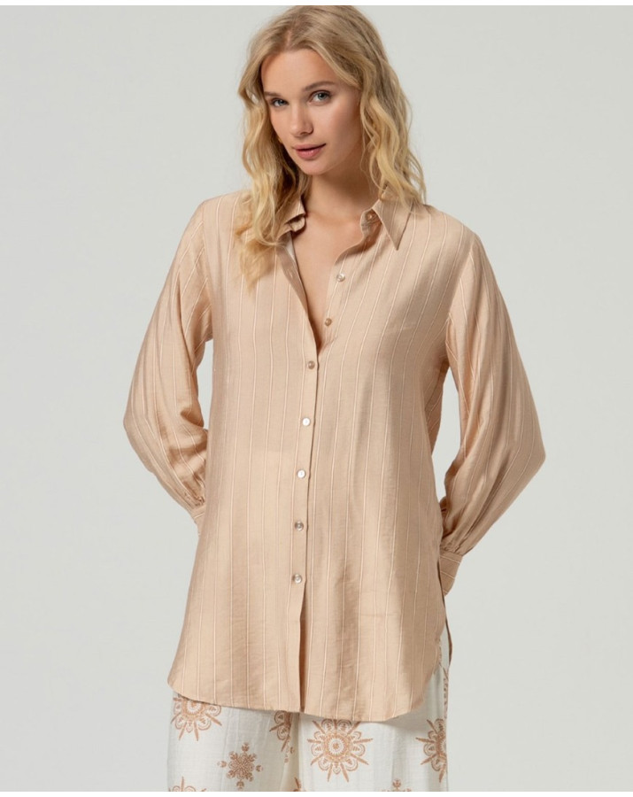 SURKANA Μπεζ ριγέ πουκάμισο SONY123