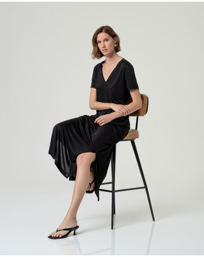 SURKANA Μα΄ύρο μακρύ φόρεμα με σχισμές, V-λαιμόκοψη BAMO711