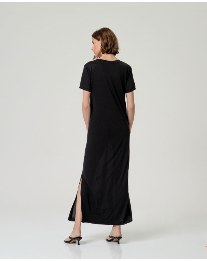 SURKANA Μα΄ύρο μακρύ φόρεμα με σχισμές, V-λαιμόκοψη BAMO711