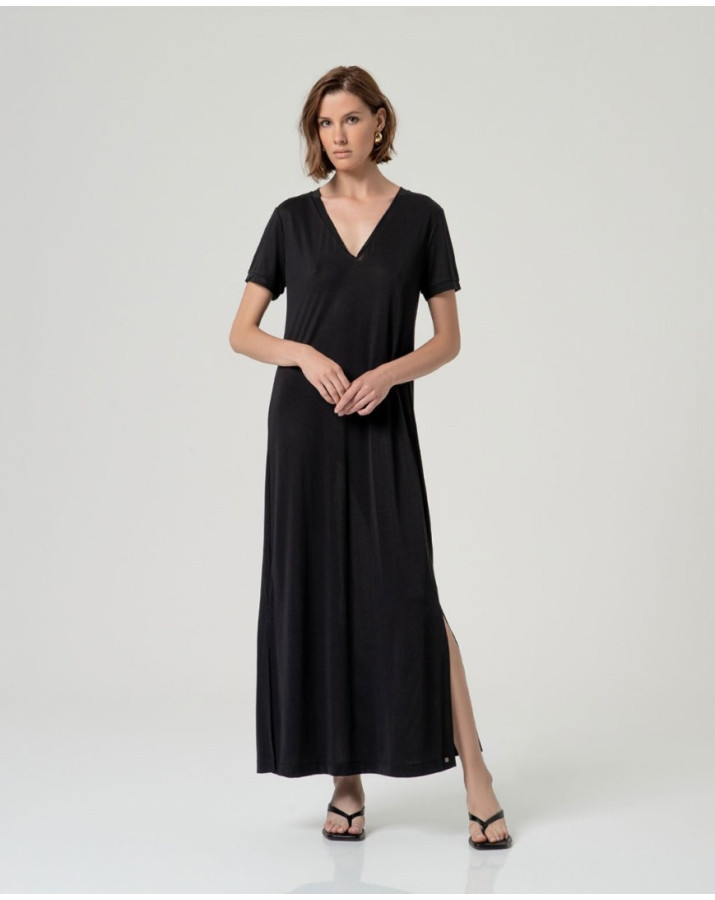 SURKANA Μα΄ύρο μακρύ φόρεμα με σχισμές, V-λαιμόκοψη BAMO711