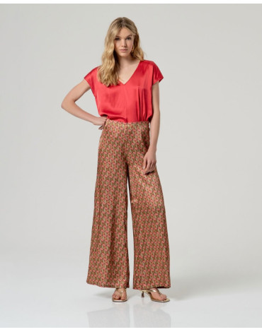 SURKANA Παντελόνι με σχ΄έδιο ρόμβος κοραλί HISA525