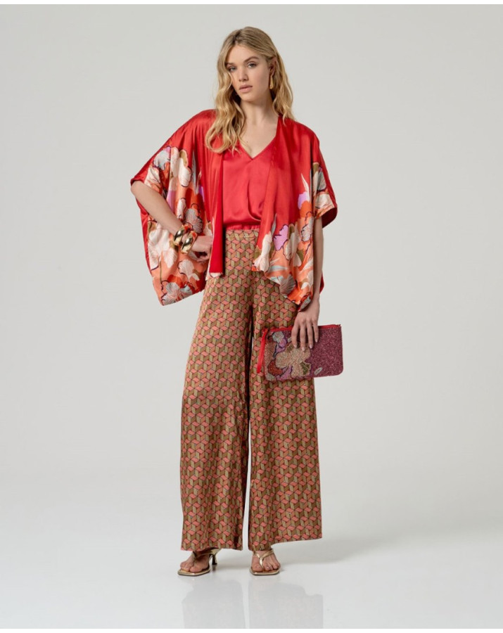 SURKANA Παντελόνι με σχ΄έδιο ρόμβος κοραλί HISA525