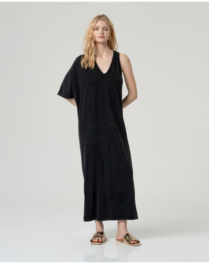 SURKANA Μακρύ φόρεμα με ασύμμετρο σχέδιο και V λαιμόκοψη NARA712