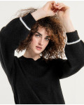 Κοντό πουλόβερ με φουσκωμένο box sleeve λαιμόκοψη Μαύρο 553SAIS234 SURKANA
