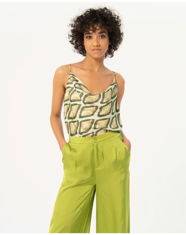 SURKANA Παντελόνα πράσινη με λάστιχο πίσωστη μέση και ζωνάκι μπροστά