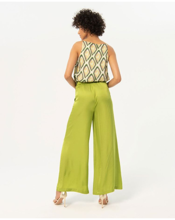 SURKANA Παντελόνα πράσινη με λάστιχο πίσωστη μέση και ζωνάκι μπροστά