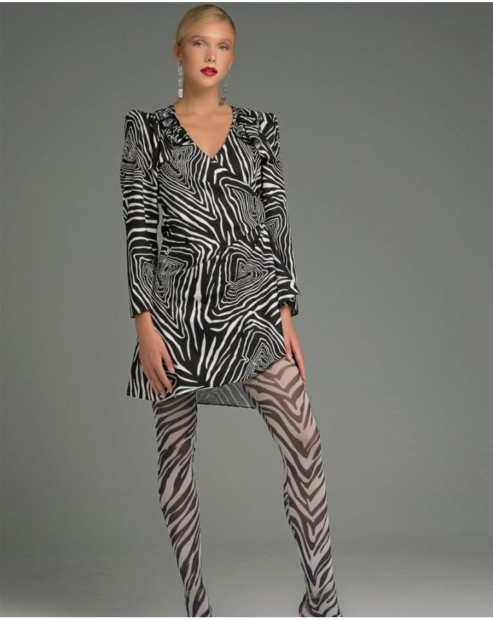 Φόρεμα κρουαζέ zebra με μακρύ μανίκι και βάτες
