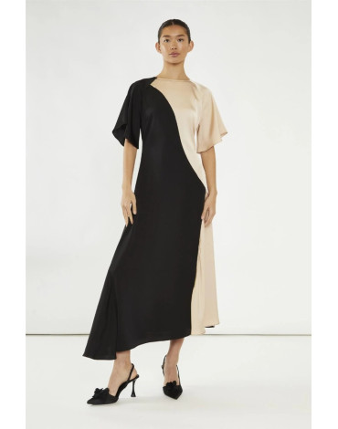 GLAMOROUS ΜΑΥΡΟ-ΜΠΕΖ ΑΣΥΜΜΕΤΡΟ ΜΑΞΙ ΦΟΡΕΜΑ GS0812