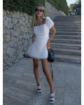  Καλοκαιρινό 3D-Floral Skater Mini-Dress -Λευκό