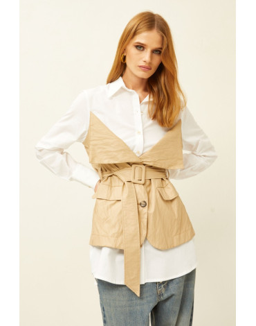 SOUVENIR ΛΕΥΚΟ ΠΟΥΚΑΜΙΣΟ ΜΕ ΕΝΣΩΜΑΤΟΜΕΝΟ ΜΠΕΖ ΔΕΡΜΑΤΙΝΟ ΓΙΛΕΚΟ ΚΑΙ ΖΩΝΗ J35Y0062