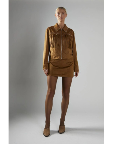 GLAMOROUS KΑΦΕ ΒΕΛΟΥΔΙΝΟ JACKET ΜΕ ΚΡΟΣΙΑ