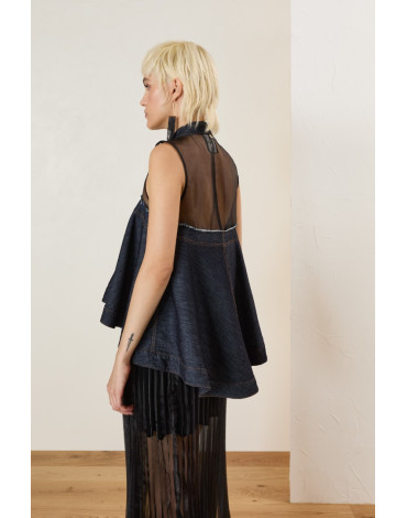 Souvenir Πουκάμισο τζην αμάνικο με διαφάνια S37M0287 