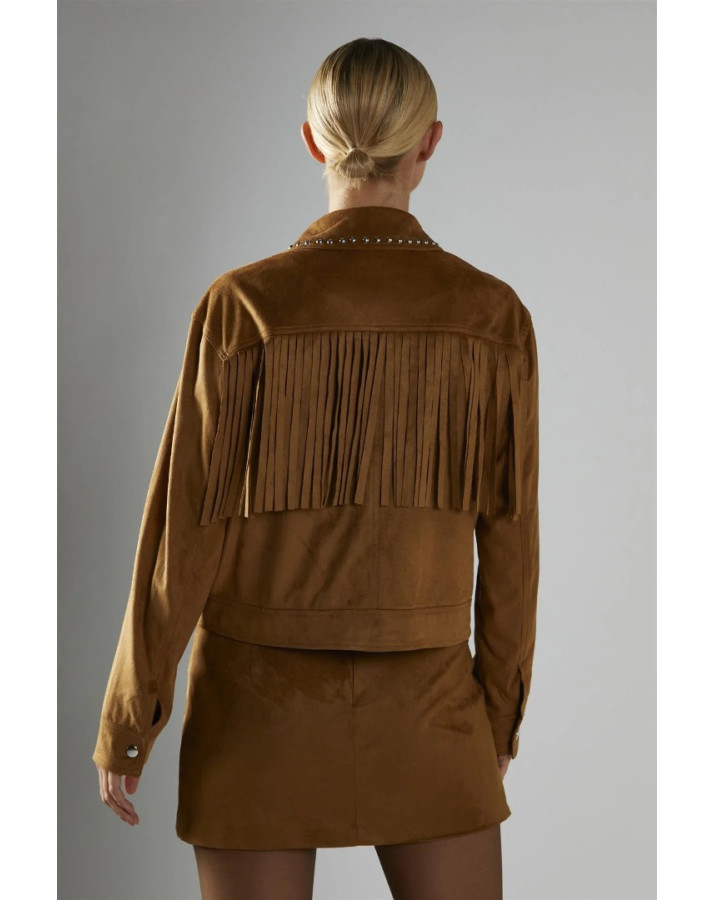 GLAMOROUS KΑΦΕ ΒΕΛΟΥΔΙΝΟ JACKET ΜΕ ΚΡΟΣΙΑ