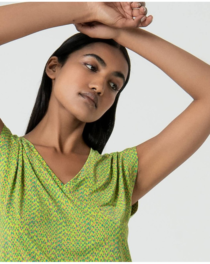 T-shirt με V-neck Acid πράσινο 525ORLY016 T-shirt με V-neck Acid πράσινο 525ORLY016