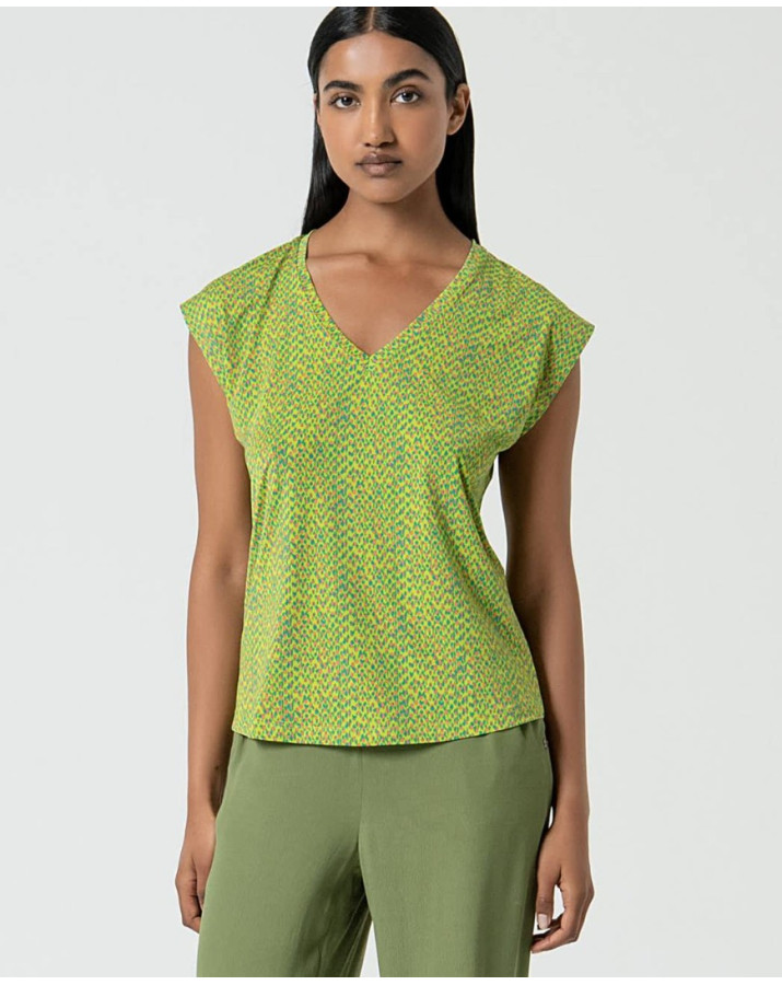 T-shirt με V-neck Acid πράσινο 525ORLY016 T-shirt με V-neck Acid πράσινο 525ORLY016