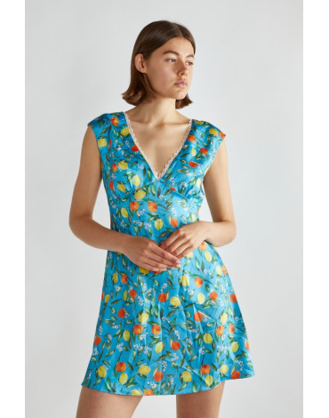 GLAMOROUS Μίνι φόρεμα μπλε λεμονιού με V λαιμόκοψη CK7845  GLAMOROUS Μίνι φόρεμα μπλε λεμονιού με V λαιμόκοψη CK7845