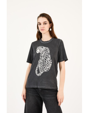 PHILIA LOFT ΣΚΟΥΡΟ ΓΚΡΙ  T-SHIRT ΜΕ ΣΧΕΔΙΟ ΤΙΓΡΗ Α209
