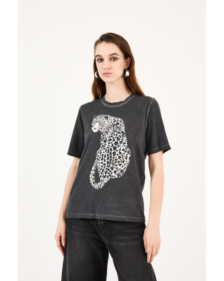 PHILIA LOFT ΣΚΟΥΡΟ ΓΚΡΙ  T-SHIRT ΜΕ ΣΧΕΔΙΟ ΤΙΓΡΗ Α209