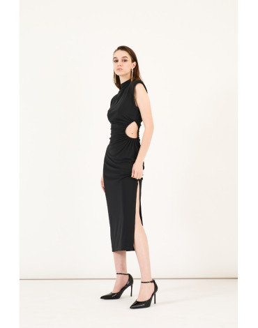 PHILIA LOFT ΜΑΥΡΟ ΑΜΑΝΙΚΟ ΣΤΕΝΟ ΦΟΡΕΜΑ ΜΕ ΑΝΟΙΓΜΑ ΣΤΗ ΜΕΣΗ ΚΑΙ ΚΟΨΙΜΟ ΣΤΟ ΠΟΔΙ Y0196