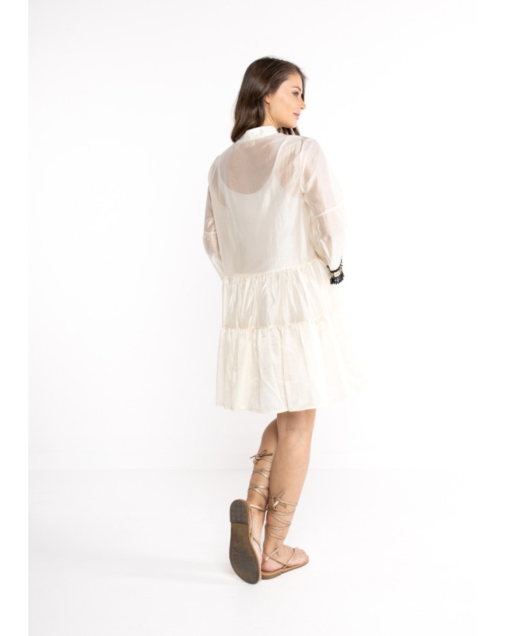LOKITA φόρεμα μεταξωτό με άνοιγμα μπροστά με κέντημα κιπουρ LOK0096