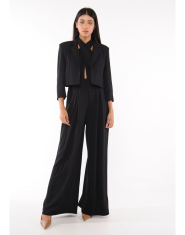 LOKITA Φόρμα ολόσωμη μαύρη με δέσιμο στο λαιμό και πιέτες LOK 08766