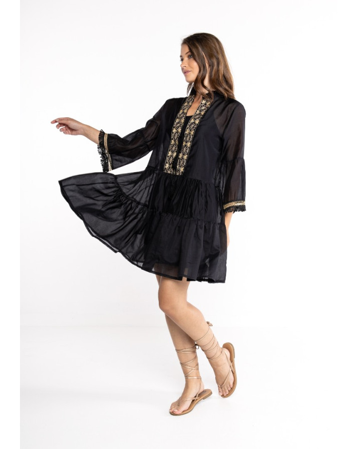 LOKITA φόρεμα μεταξωτό με άνοιγμα μπροστά με κέντημα κιπουρ LOK0096