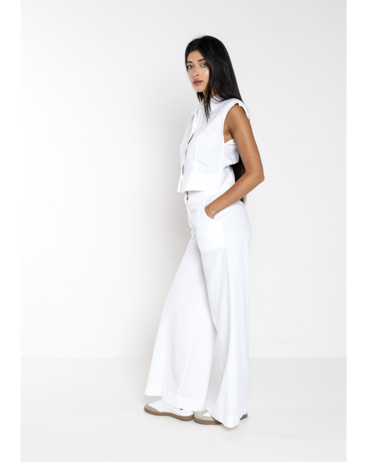 LOKITA Παντελόνα εκρου φαρδιά με μπάσκα και τσέπες