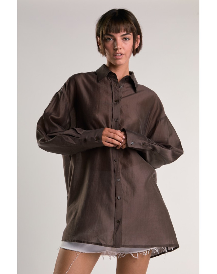 GLAMOROUS ΚΑΦΕ ΗΜΙΔΙΑΦΑΝΟ ΜΑΚΡΥΜΑΝΙΚΟ ΠΟΥΚΑΜΙΣΟ AN5677