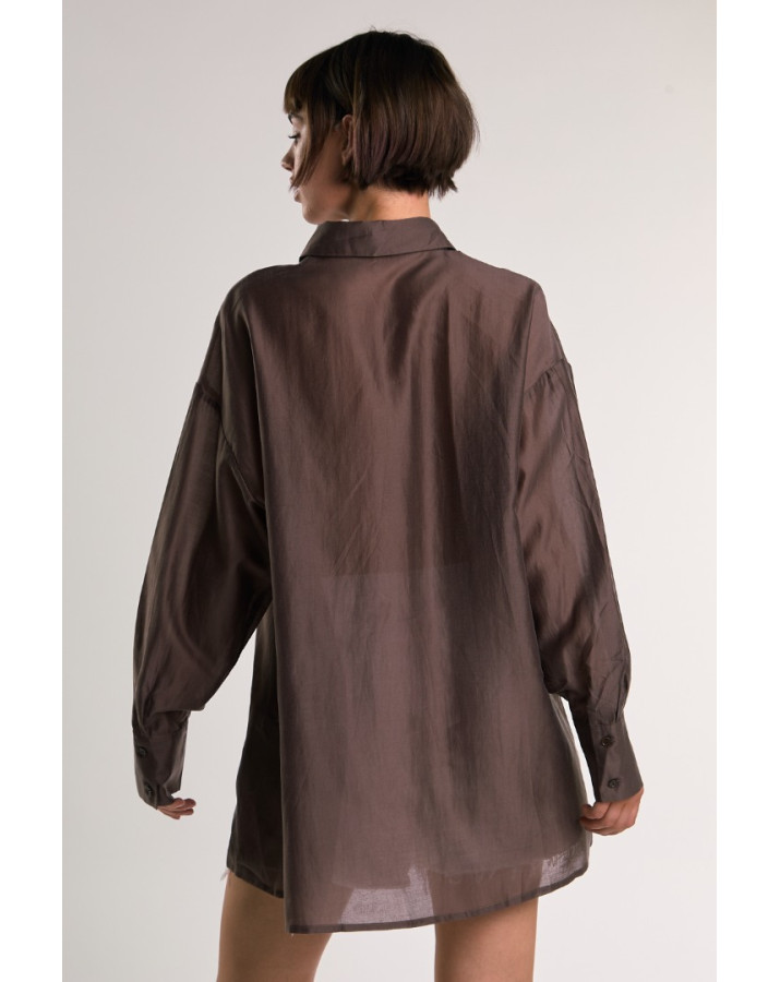 GLAMOROUS ΚΑΦΕ ΗΜΙΔΙΑΦΑΝΟ ΜΑΚΡΥΜΑΝΙΚΟ ΠΟΥΚΑΜΙΣΟ AN5677