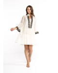 LOKITA φόρεμα μεταξωτό με άνοιγμα μπροστά με κέντημα κιπουρ LOK0096