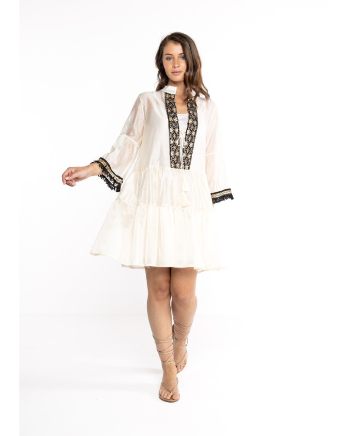 LOKITA φόρεμα μεταξωτό με άνοιγμα μπροστά με κέντημα κιπουρ LOK0096