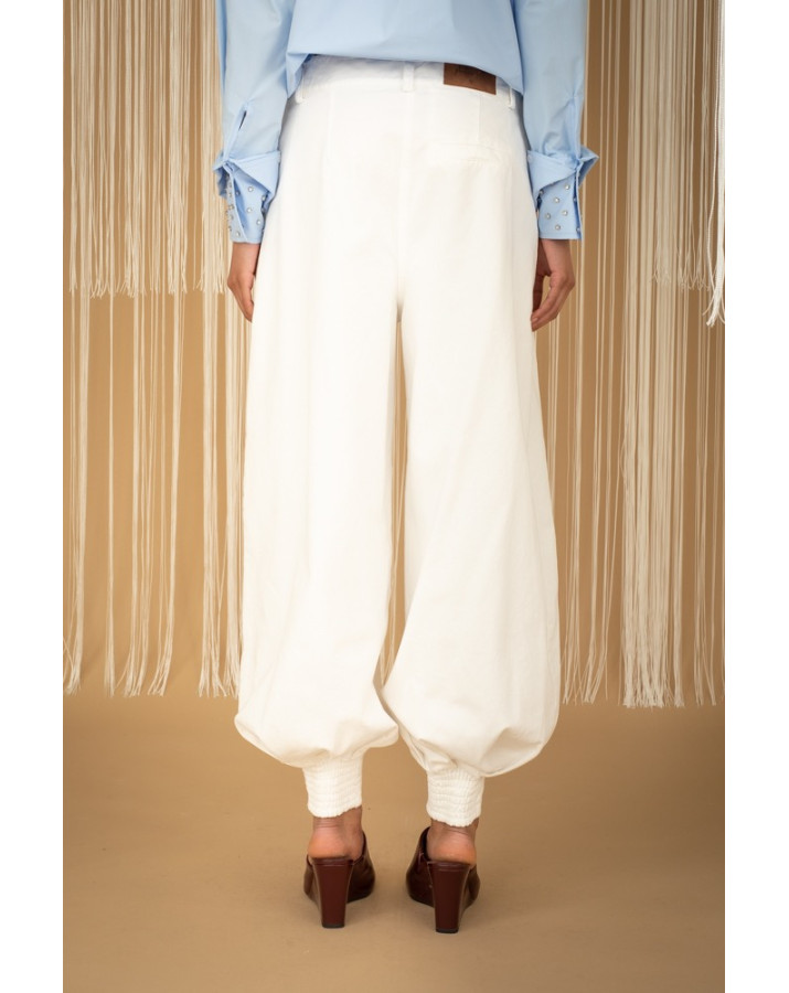 PHILIA LOFT Άσπρο παντελόνι με λάστιχο στο τελείωμα E0215