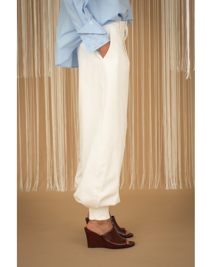 PHILIA LOFT Άσπρο παντελόνι με λάστιχο στο τελείωμα E0215