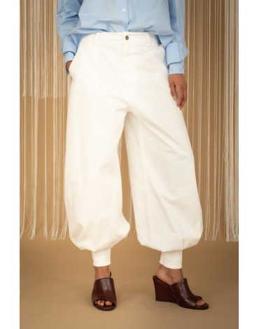 PHILIA LOFT Άσπρο παντελόνι με λάστιχο στο τελείωμα E0215