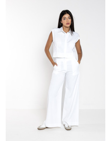 LOKITA Παντελόνα εκρου φαρδιά με μπάσκα και τσέπες LOK2428