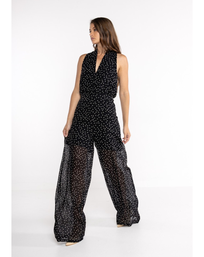 LOKITA  Φόρμα πουά άσπρο-μαύρο με πάρτους ΄ωμους