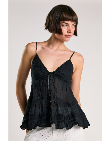 GLAMOROUS ΜΑΥΡΟ ΤΟΠ ΜΕ ΛΕΠΤΕΣ ΤΙΡΑΝΤΕΣ V ΛΑΙΜΟΚΟΨΗ ΚΑΙ ΚΟΥΜΠΙΑ ΜΠΡΟΣΤΑ ΚΑ7566