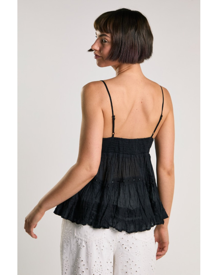 GLAMOROUS ΜΑΥΡΟ ΤΟΠ ΜΕ ΛΕΠΤΕΣ ΤΙΡΑΝΤΕΣ V ΛΑΙΜΟΚΟΨΗ ΚΑΙ ΚΟΥΜΠΙΑ ΜΠΡΟΣΤΑ ΚΑ7566