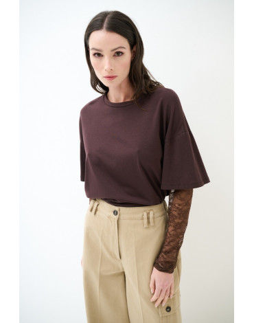 KIKISIX ΚΟΝΤΟΜΑΝΙΚΗ ΜΠΛΟΥΖΑ ΜΕ ΔΑΝΤΕΛΟΤΑ ΜΑΝΙΚΙΑ KXTS2015BLK