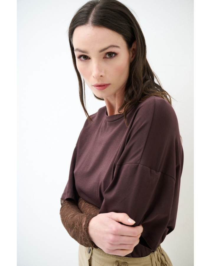 KIKISIX ΚΟΝΤΟΜΑΝΙΚΗ ΜΠΛΟΥΖΑ ΜΕ ΔΑΝΤΕΛΟΤΑ ΜΑΝΙΚΙΑ KXTS2015BLK