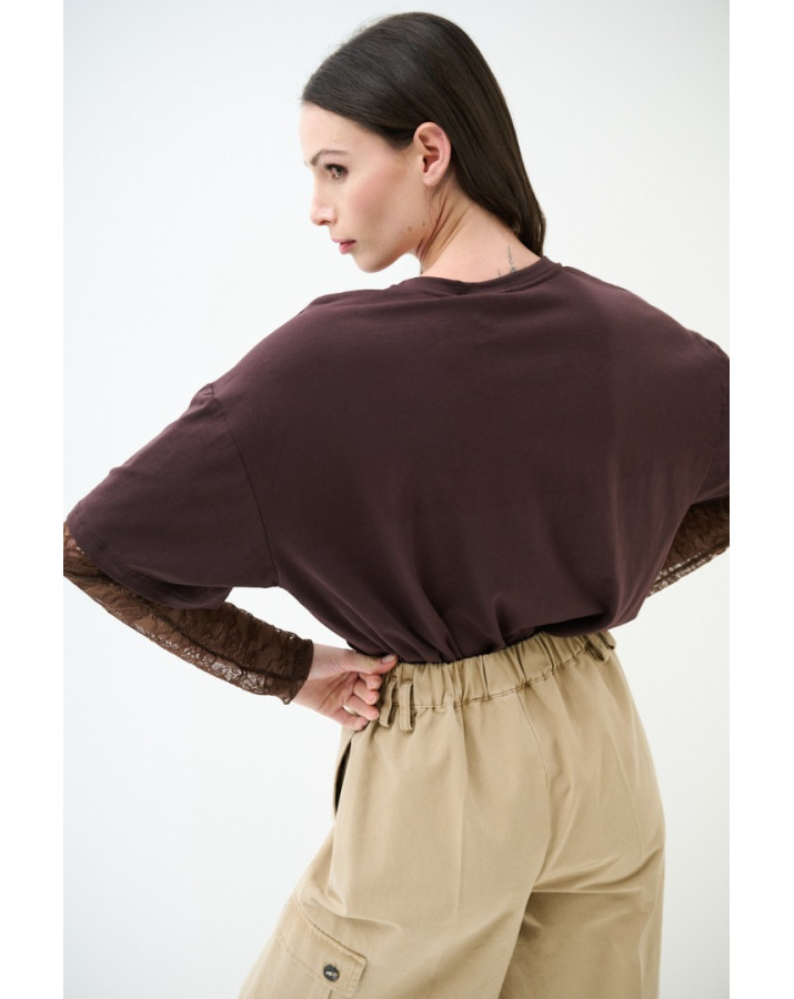 KIKISIX ΚΟΝΤΟΜΑΝΙΚΗ ΜΠΛΟΥΖΑ ΜΕ ΔΑΝΤΕΛΟΤΑ ΜΑΝΙΚΙΑ KXTS2015BLK